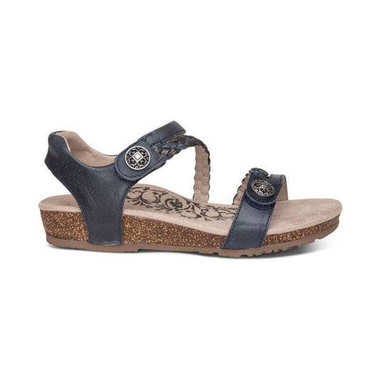 Aetrex Women's Jillian Braided Quarter Strap Sandal Navy