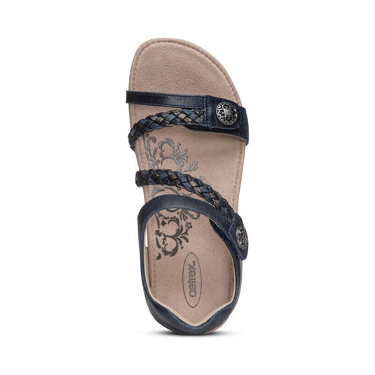 Aetrex Women's Jillian Braided Quarter Strap Sandal Navy