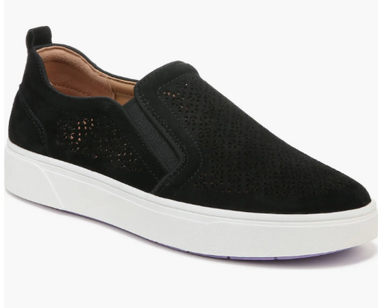 Vionic Kimmie Perforated Suede Slip-On Sneaker Black