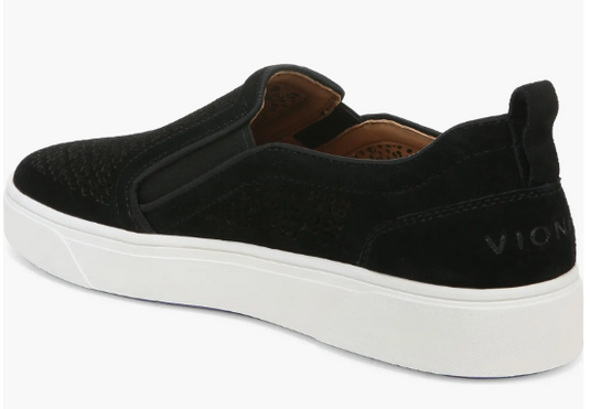 Vionic Kimmie Perforated Suede Slip-On Sneaker Black