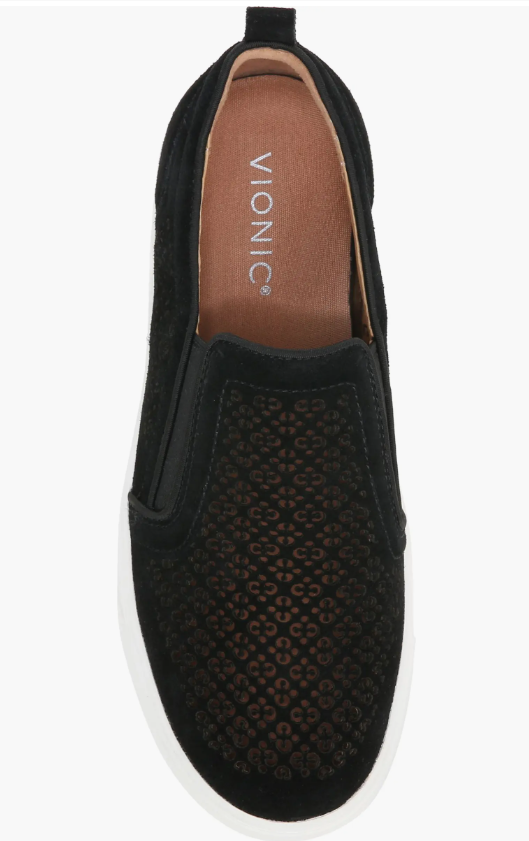 Vionic Kimmie Perforated Suede Slip-On Sneaker Black