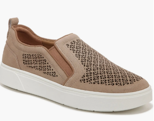 Vionic Kimmie Perforated Suede Slip-On Sneaker Wheat