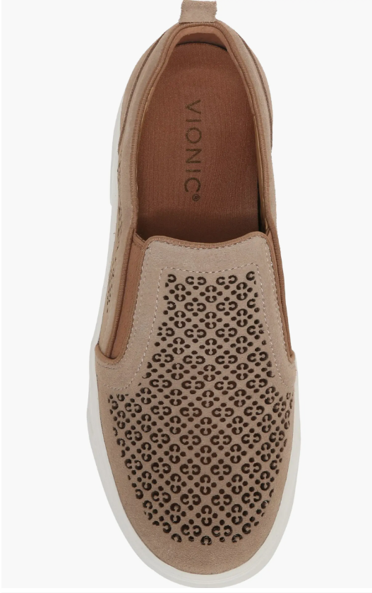 Vionic Kimmie Perforated Suede Slip-On Sneaker Wheat