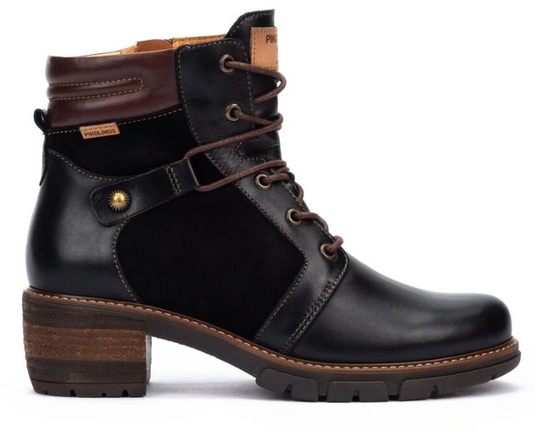 Pikolinos women's SAN SEBASTIA heeled lace-up ankle boots Black