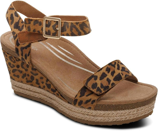 Aetrex Women's Sydney Quarter Strap Espadrille Wedge - Leopard