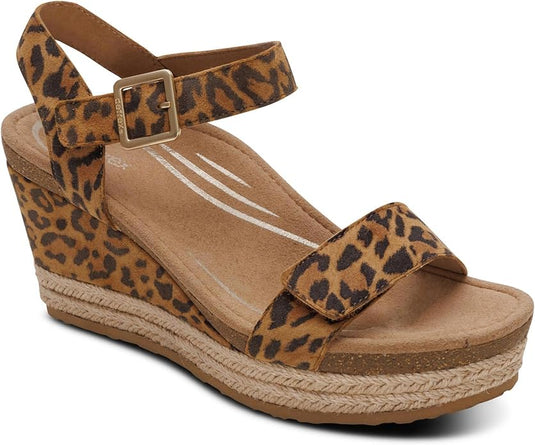 Aetrex Women's Sydney Quarter Strap Espadrille Wedge - Leopard