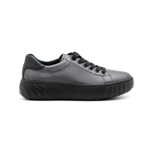 Ara Women's Mikky Platform Sneaker Anthracite Metallic with Black Calf