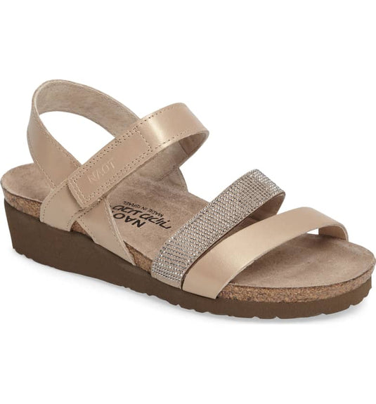 Naot Women's Krista Hook & Loop Sandals Champagne/Beige with Silver Rivets