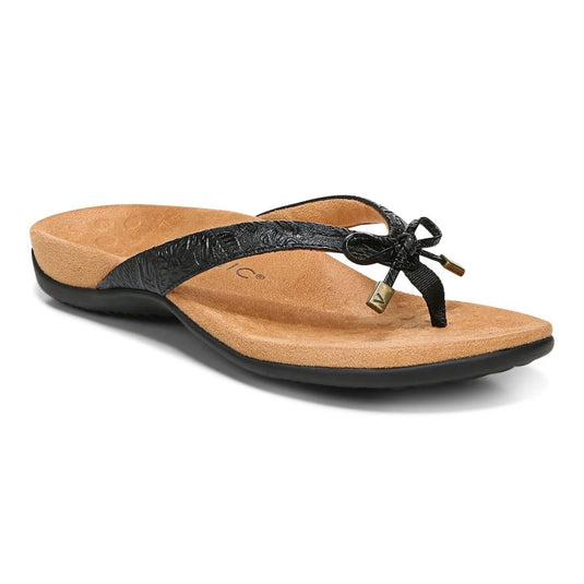 Vionic Women's Bella Toe Post Sandal Black Embossed