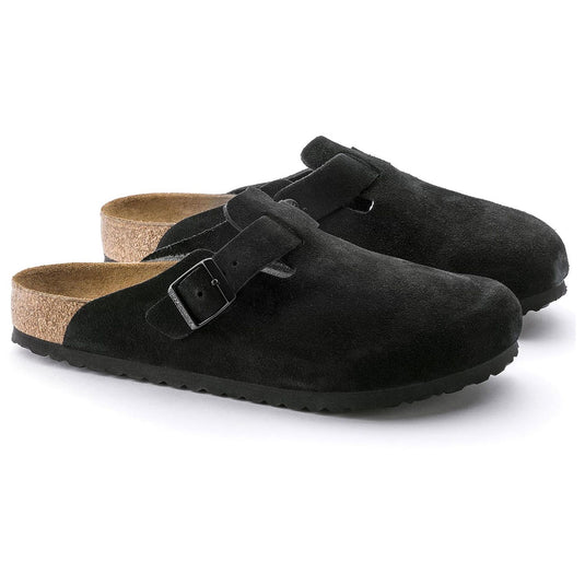 Birkenstock Sandals Boston Black Suede Leather