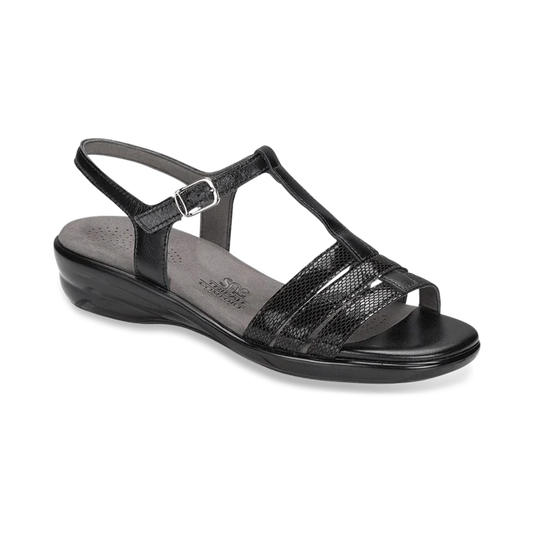 SAS Women's Capri T-Strap Sandal Black Snake