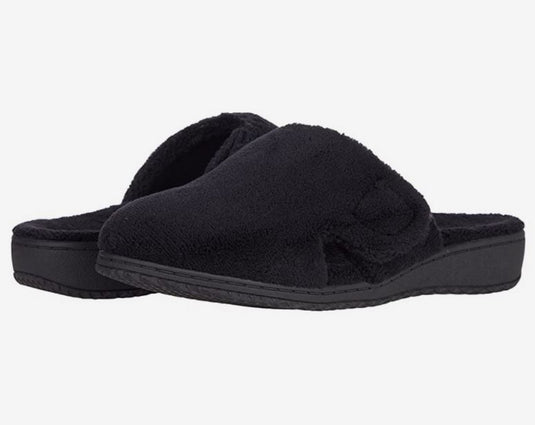 David Tate Women's Cuddle Slippers Black Terry Cloth