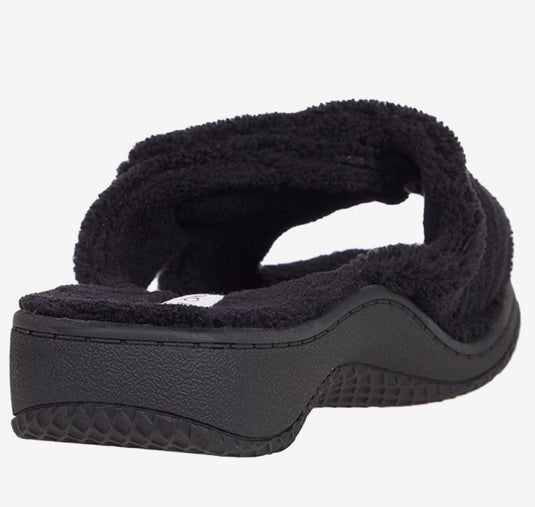 David Tate Women's Cozy Slippers Black Terry Cloth