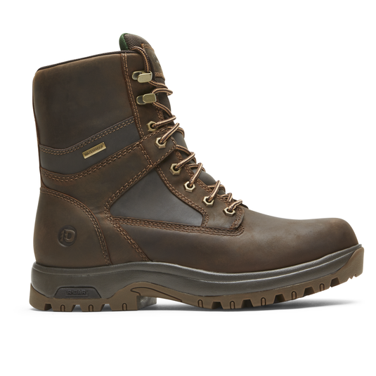 Dunham Men's 8000Works Waterproof 8-Inch Plain Toe Boot Brown Leather