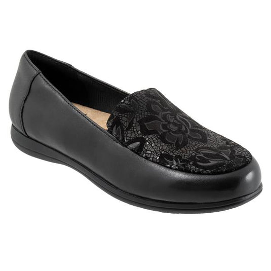 Trotters Women's Deanna Slip On Black Floral Leather