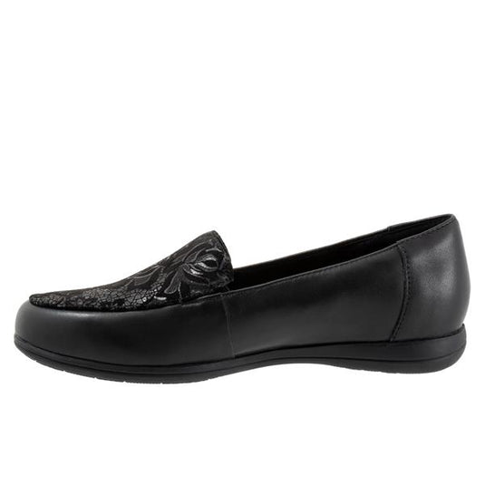 Trotters Women's Deanna Slip On Black Floral Leather