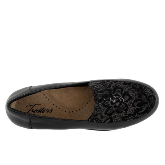 Trotters Women's Deanna Slip On Black Floral Leather