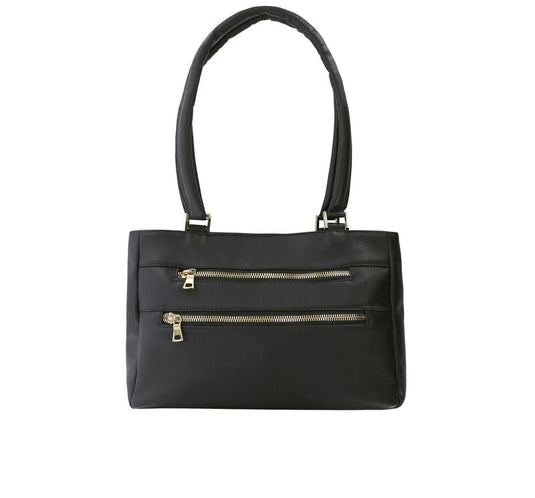 VA Smith Marry Leather Hand Bag Black With Gold Zip