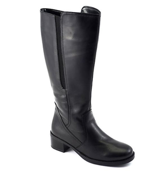 David Tate Women's Veneto Leather Wide Calf Knee-High Boots Black