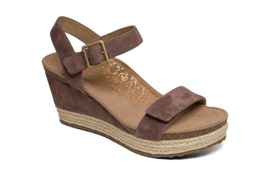 Aetrex Women's Sydney Quarter Strap Espadrille Wedge Deep Taupe