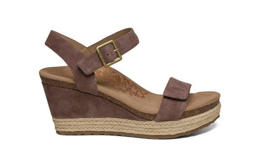 Aetrex Women's Sydney Quarter Strap Espadrille Wedge Deep Taupe