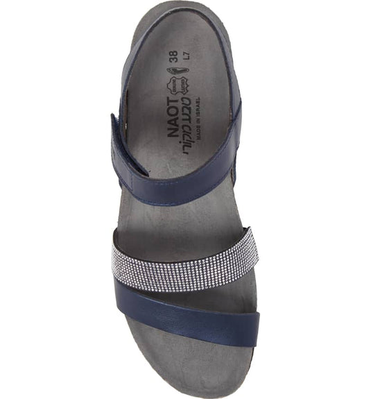 Naot Women's Krista Hook & Loop Sandals Polar Sea with Nickel Rivets