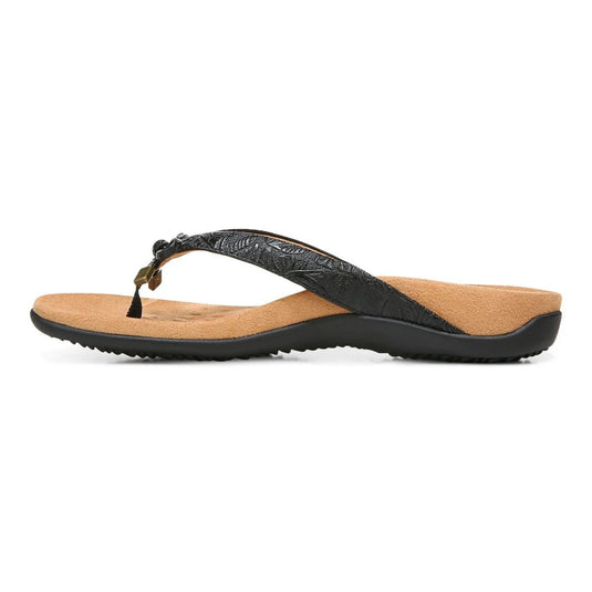 Vionic Women's Bella Toe Post Sandal Black Embossed