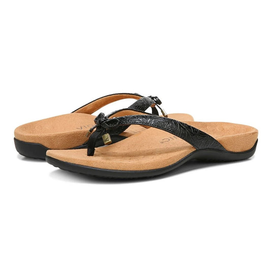 Vionic Women's Bella Toe Post Sandal Black Embossed