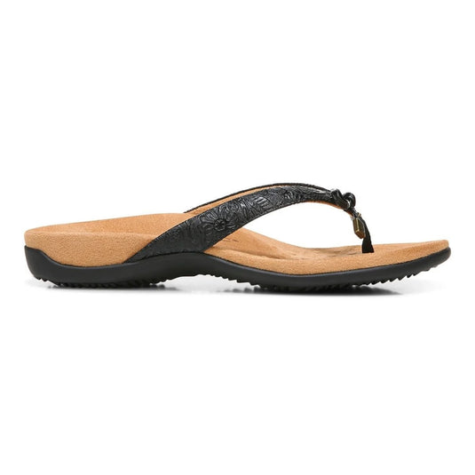 Vionic Women's Bella Toe Post Sandal Black Embossed