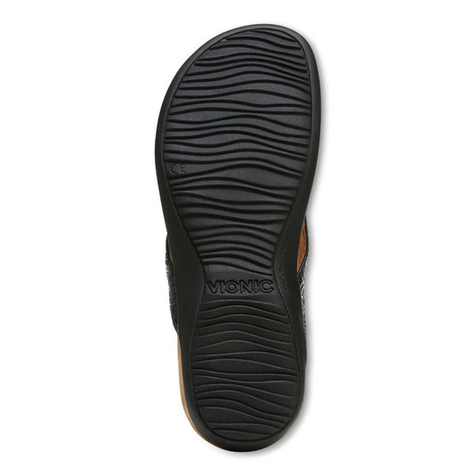 Vionic Women's Bella Toe Post Sandal Black Embossed