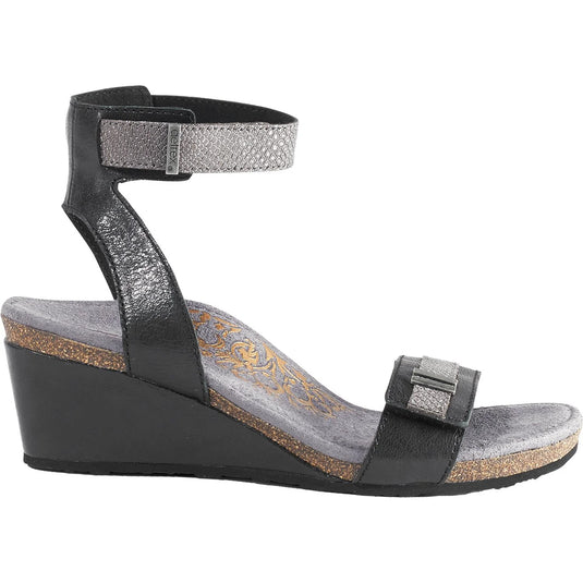 Aetrex Womens Gia Ankle Strap Wedge Sandal Black