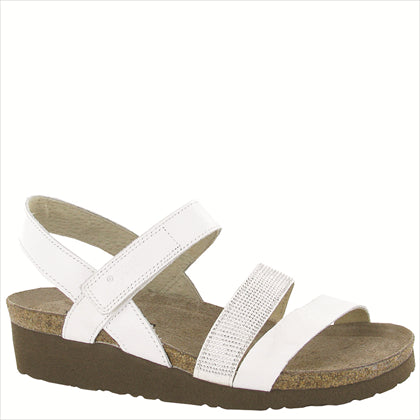 Naot Women's Krista Hook & Loop Sandals White Leather with Silver Rivets