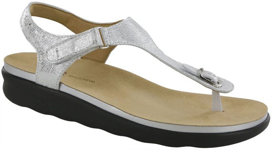 SAS Women's Marina T-Strap Sandal Shiny Silver