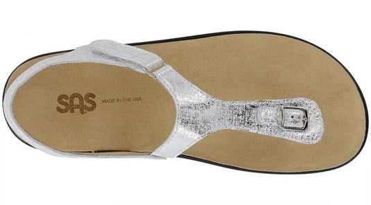 SAS Women's Marina T-Strap Sandal Shiny Silver