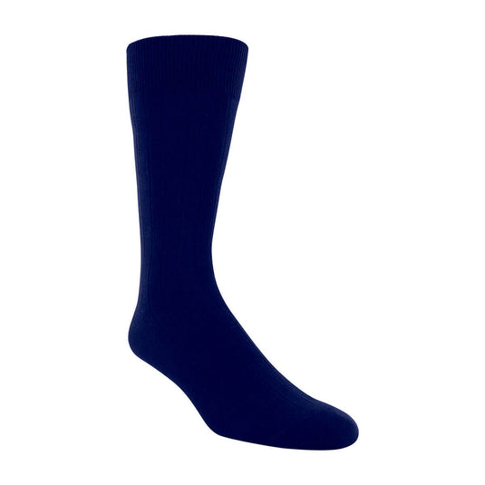 Florsheim Men's Crew Dress Wide Rib Socks Navy