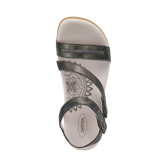 Aetrex Women's Gabby Adjustable Quarter Strap Sandal pewter