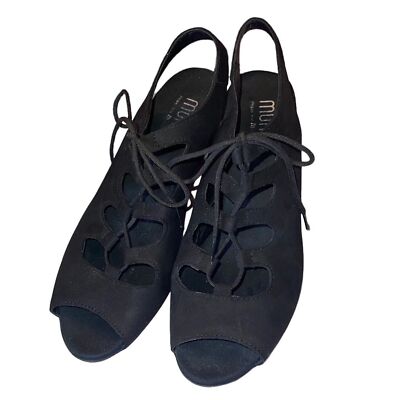 Munro Women's Jillie Open Toe Slingback Black Nubuck