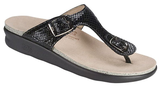 SAS Women's Sanibel T-Strap Slide Sandals Black Snake