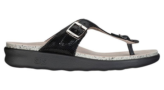 SAS Women's Sanibel T-Strap Slide Sandals Black Snake
