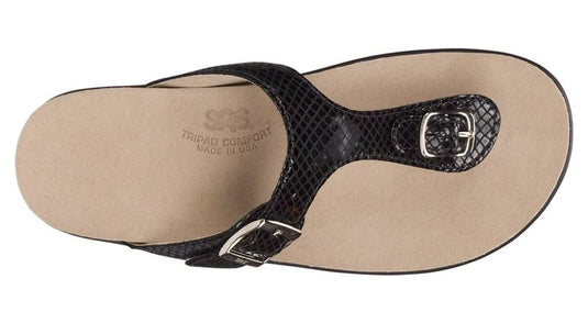 SAS Women's Sanibel T-Strap Slide Sandals Black Snake