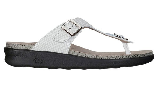 SAS Women's Sanibel T-Strap Slide Sandals White Snake