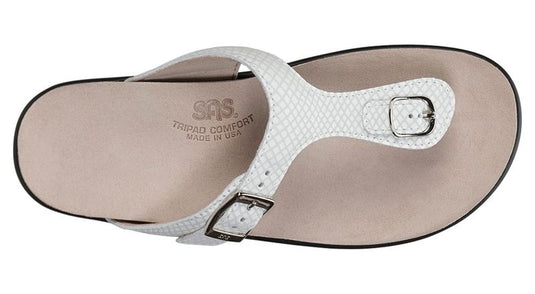 SAS Women's Sanibel T-Strap Slide Sandals White Snake