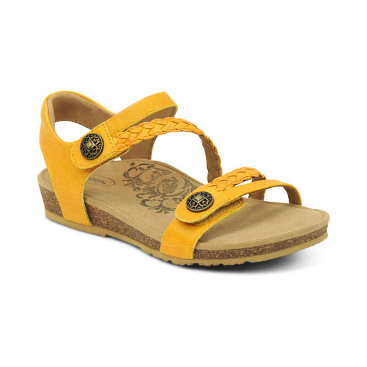 Aetrex Women's Jillian Braided Quarter Strap Sandal Sunflower