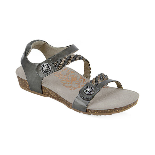 Aetrex Women's Jillian Braided Quarter Strap Sandal Gunmetal