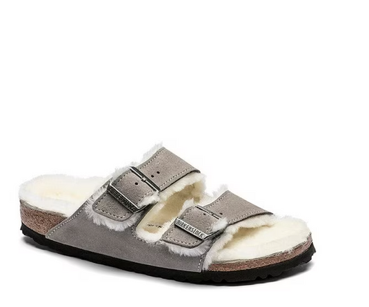 Birkenstock Sandals Arizona Shearling Stone Coin Suede Leather