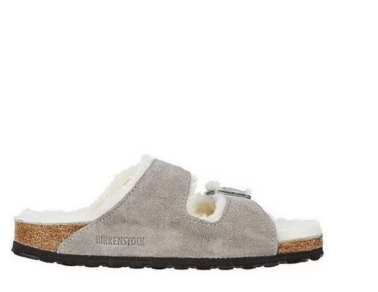 Birkenstock Sandals Arizona Shearling Stone Coin Suede Leather