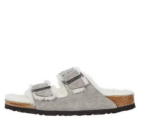 Birkenstock Sandals Arizona Shearling Stone Coin Suede Leather