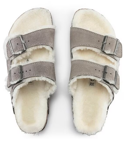 Birkenstock Sandals Arizona Shearling Stone Coin Suede Leather