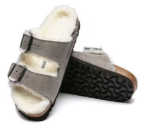 Birkenstock Sandals Arizona Shearling Stone Coin Suede Leather