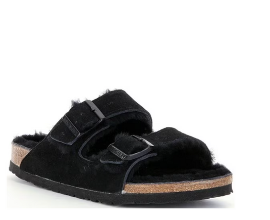 Birkenstock Sandals Arizona Shearling Black Suede Leather